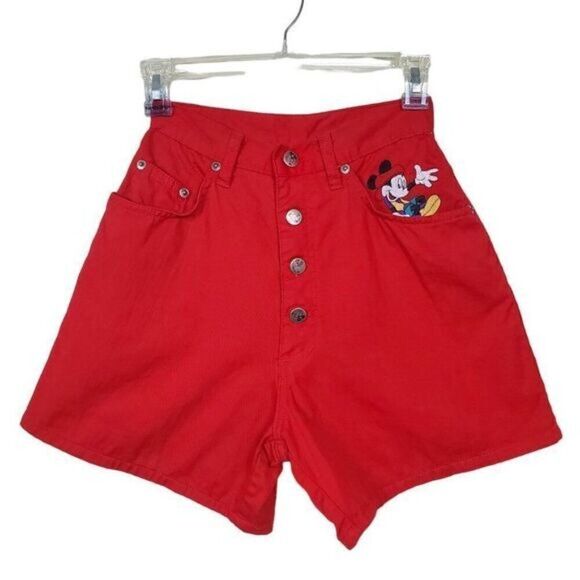 Vtg Mickey Mouse Unlimited Jerry Leigh Red Button Fly High Rise Denim Jean Short - Picture 9 of 10